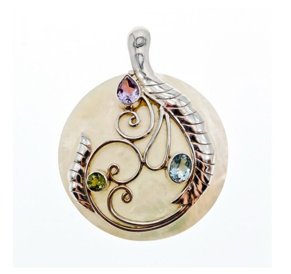 925 Sterling Silver Topaz, Amethyst, Peridot, Mother OF Pearl Pendant